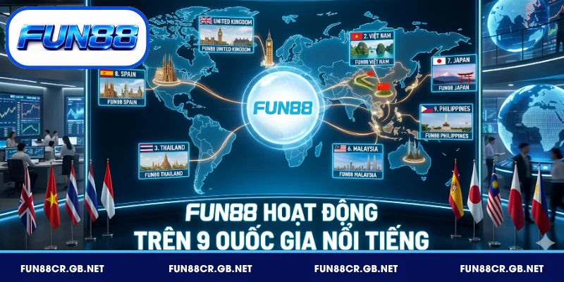 FUN88 hoạt động trên 9 quốc gia nổi tiếng