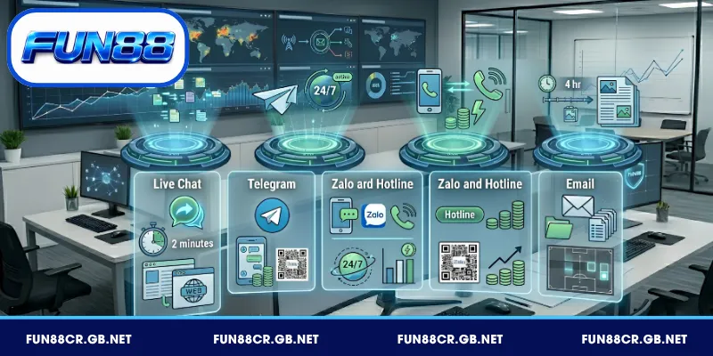 Khám phá 4 kênh liên hệ FUN88