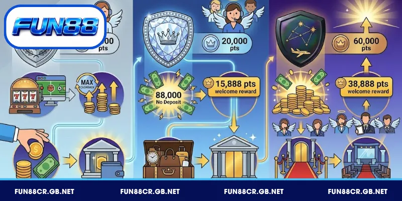 VIP FUN88 - Câu Lạc Bộ Cao Cấp, Đặc Quyền Hấp Dẫn 4 Tổng quan các hạng Platinum đến Elite